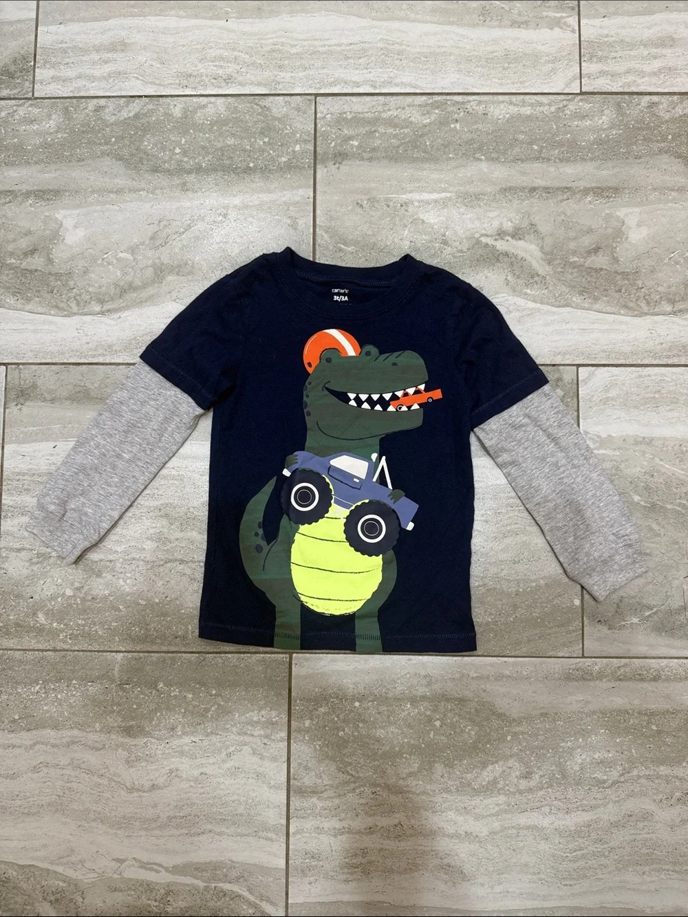 Carter's Navy & Gray Dino Truck Layered-Look Long Sleeve Tee